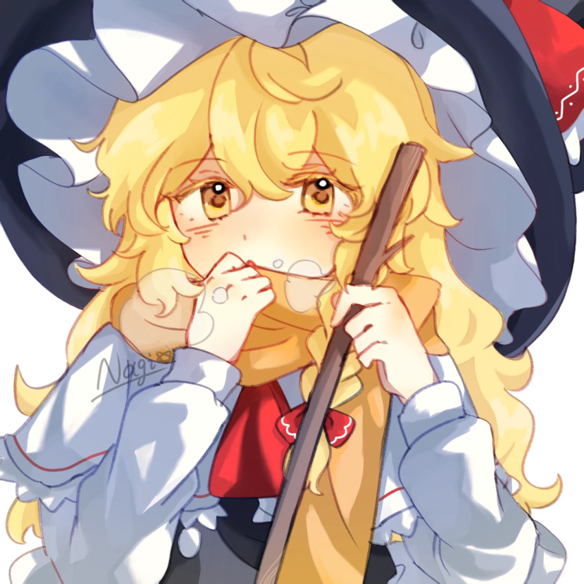 1girl, black_vest, blonde_hair, bow, braid, breath, capelet, chinese_commentary