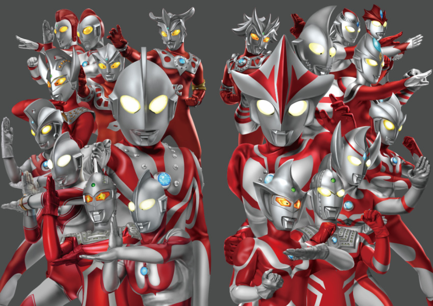 2girls, 6+boys, alien, armor, character_request, check_character, check_copyright, color_timer