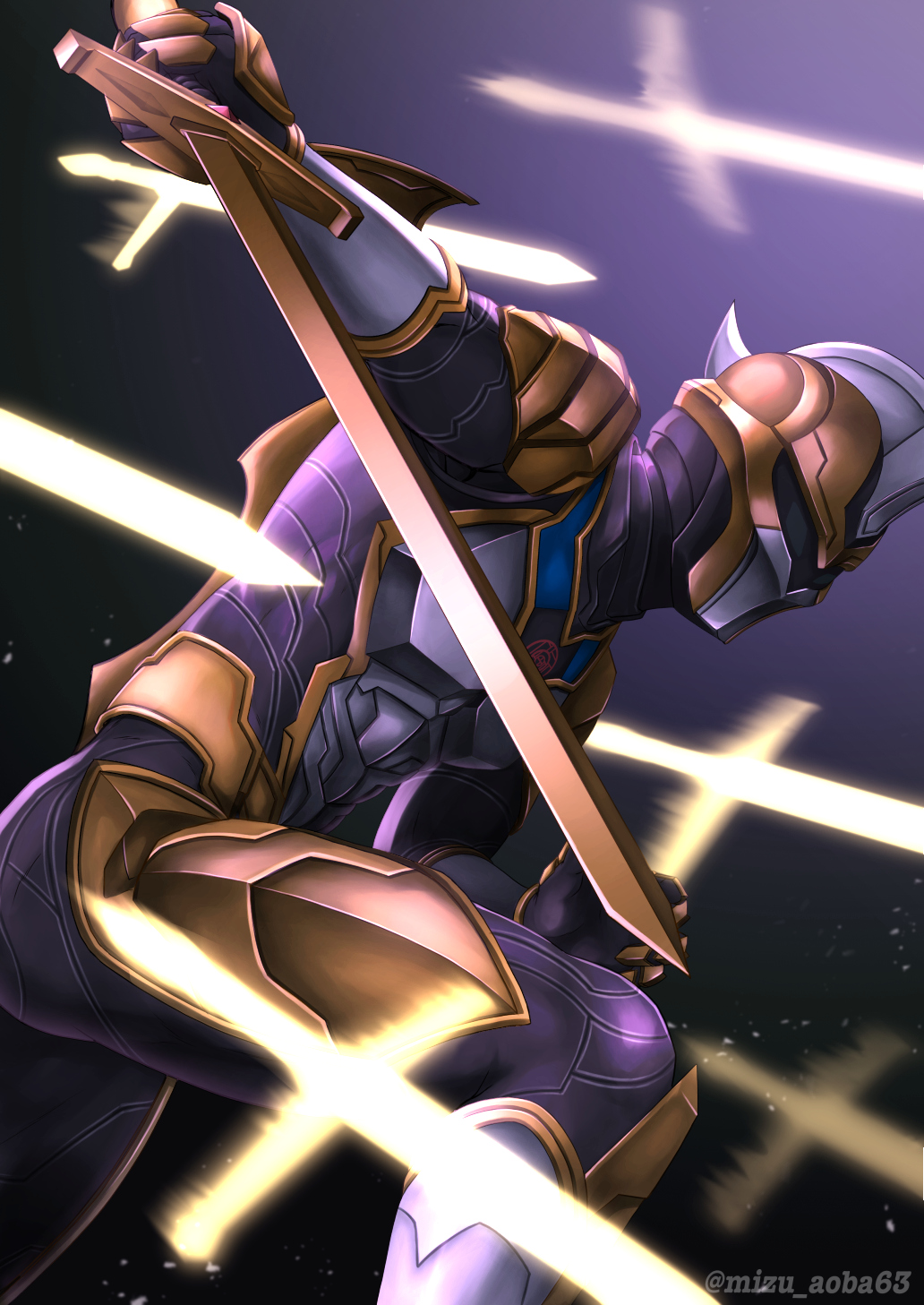 1boy, absolute_titan, alien, arm_blade, armor, bracelet, breastplate, energy_sword