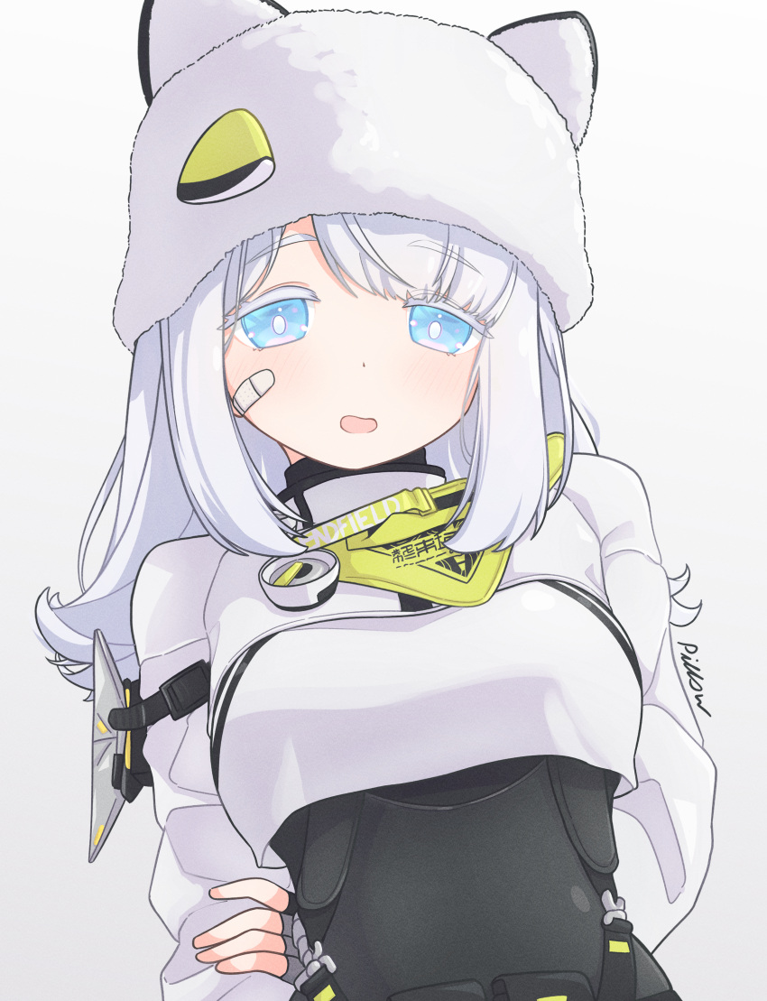 1girl, absurdres, arknights, arknights:_endfield, bandaid, bandaid_on_cheek, bandaid_on_face, blue_eyes