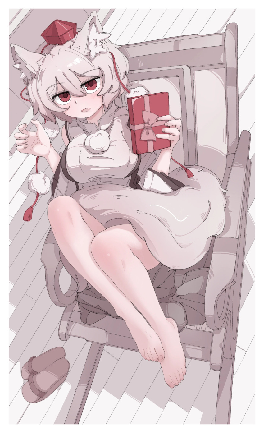 1girl, animal, chinese_commentary, commentary_request, feet, fengzhong_yuntuan, full_body, gift