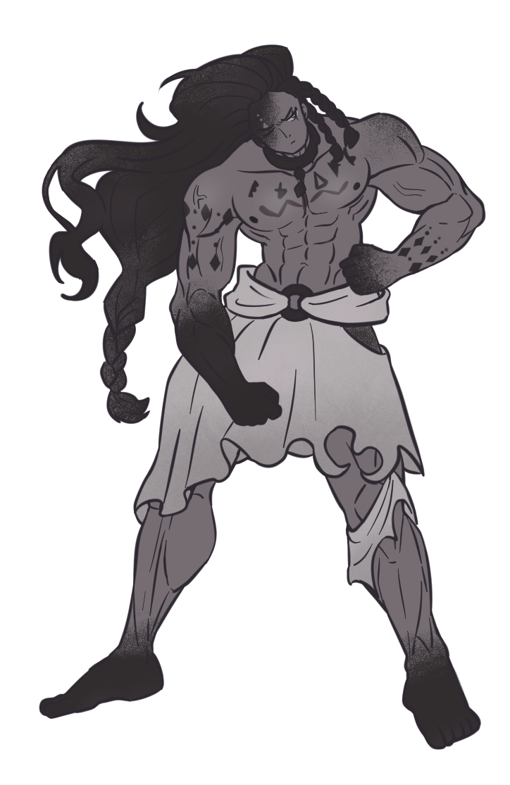 1boy, arm_markings, black_hair, body_markings, braid, chain, chain_around_neck, colored_extremities