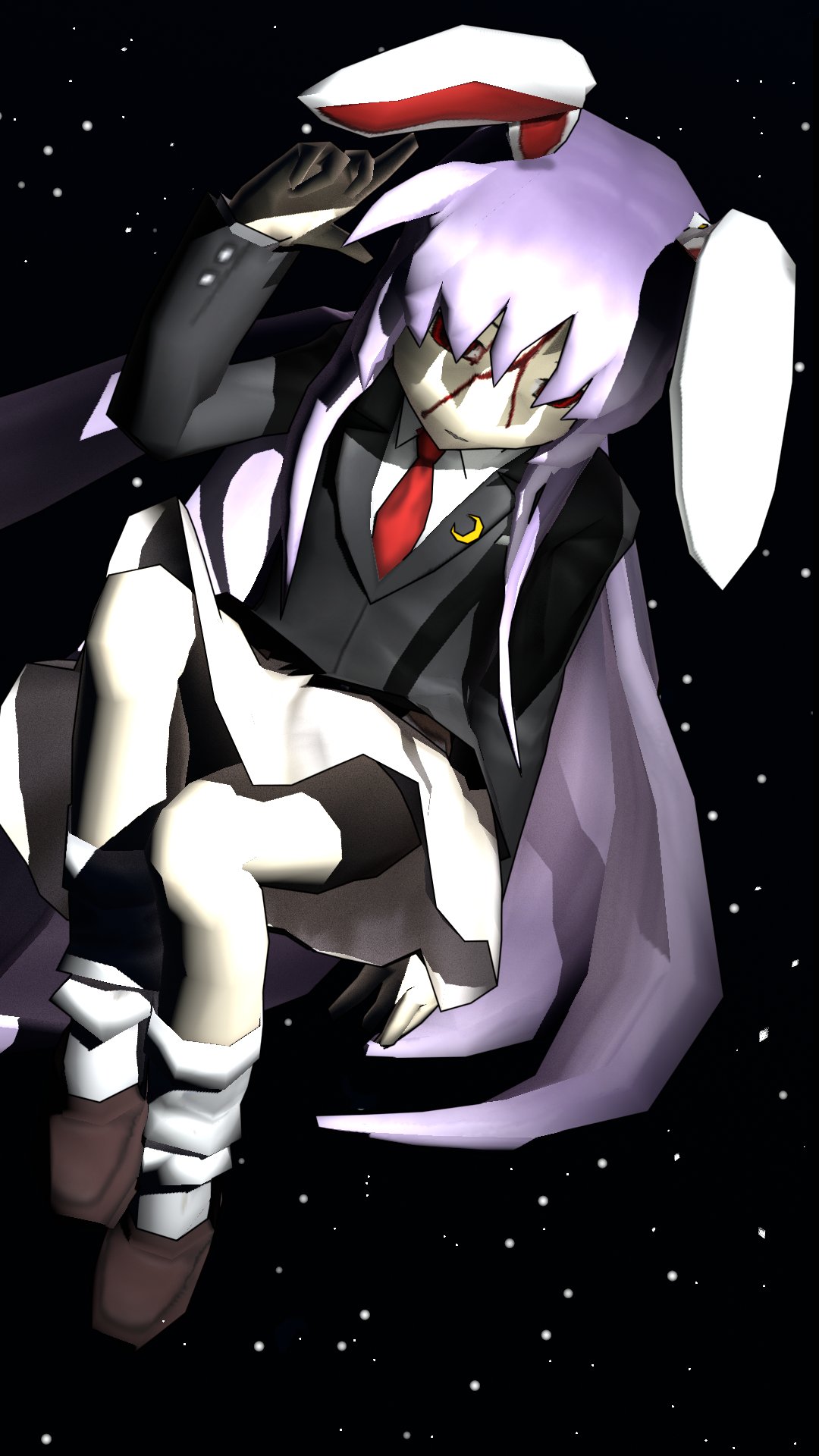 1girl, 3d, animal_ears, arm_up, black_suit, bleeding, blood, blood_on_face