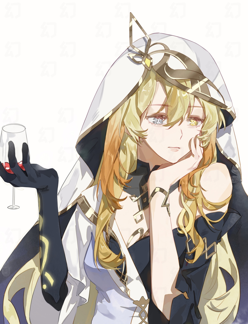 1girl, absurdres, artist_request, blonde_hair, bracelet, chinese_commentary, closed_mouth, colored_skin