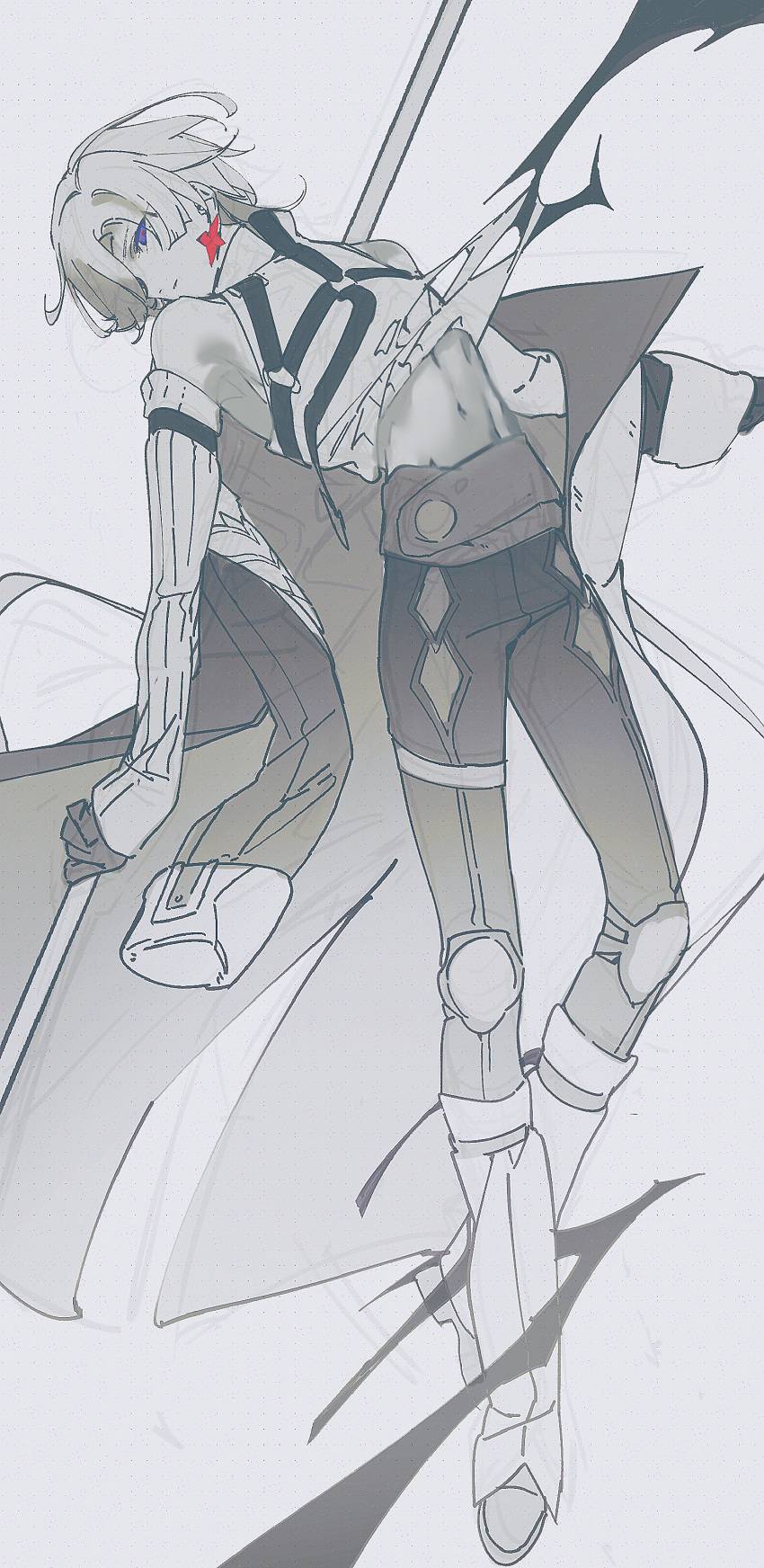 1boy, absurdres, bare_shoulders, boots, chinese_commentary, commentary_request, detached_sleeves, earrings