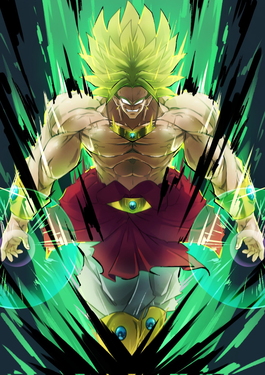 1boy, aura, broly_(dragon_ball_z), dragon_ball, dragon_ball_z, gamr1p, green_background, green_hair