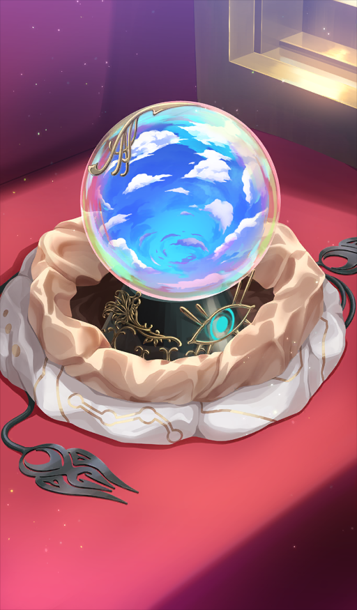 after_time_valentine_2026, clouds, commentary_request, crystal_ball, eye_symbol, fate/grand_order, fate_(series), light_particles