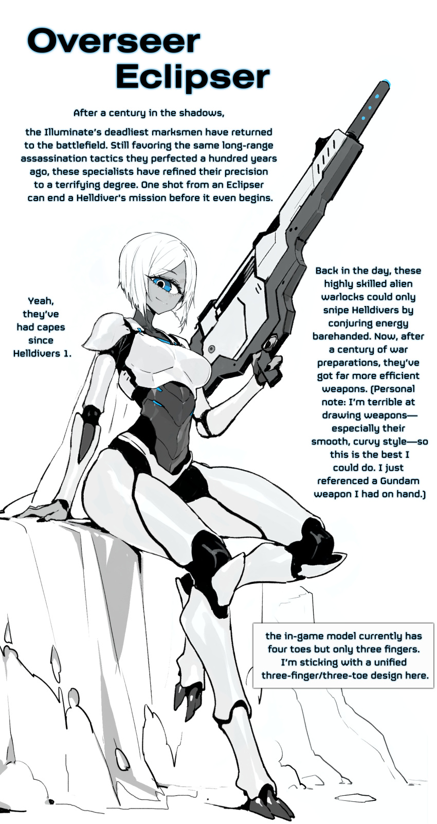 1girl, absurdres, alien, armor, beam_rifle, blue_eyes, boobplate, breasts