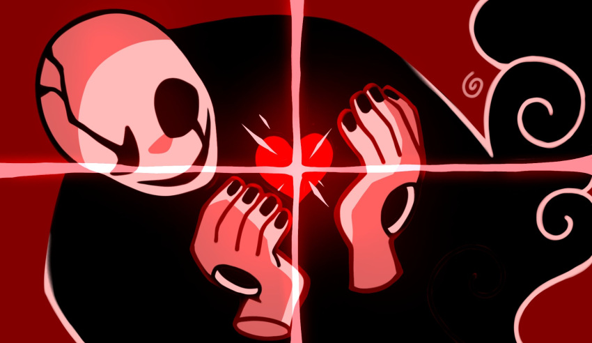 1boy, 1other, black_nails, black_sclera, colored_sclera, deltarune, ghostbento, glowing