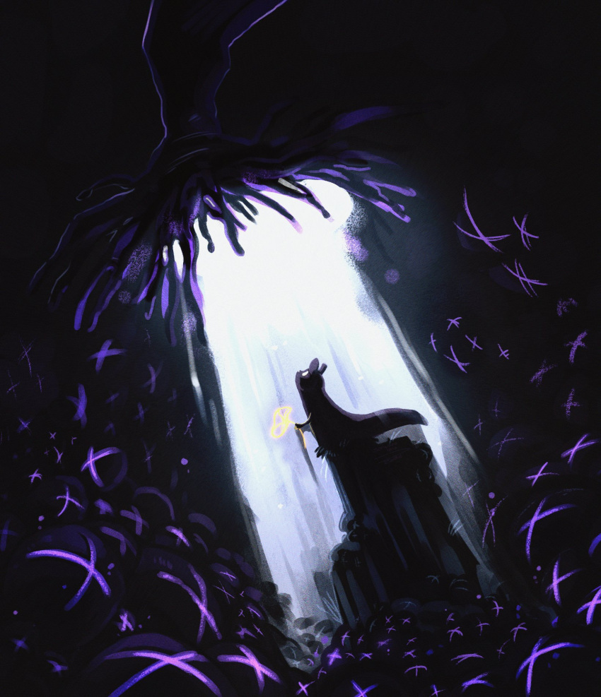 4bhtm3, black_background, commentary, creature, creature_focus, hashtag-only_commentary, highres, holding