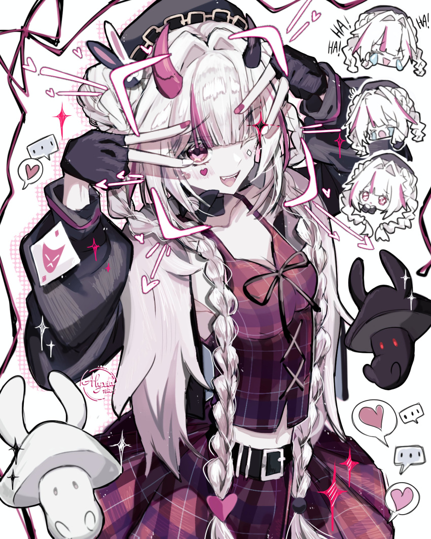 ..., absurdres, asymmetrical_horns, braid, butterfly-shaped_pupils, diamond_(shape), diamond_facial_mark, diamond_on_cheek