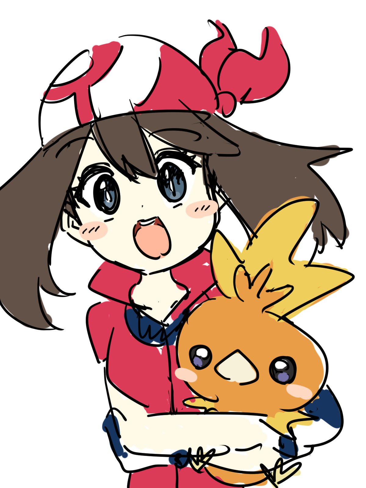 1girl, bandana, bike_shorts, blue_eyes, brown_hair, cocoa_(p_cocoa_f), highres, holding