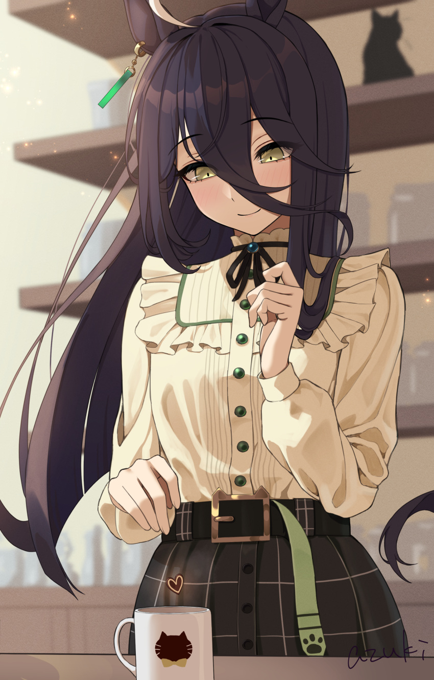 1girl, absurdres, animal_ear_piercing, animal_ears, azuki_(azuki_azukki), belt, belt_buckle, black_belt