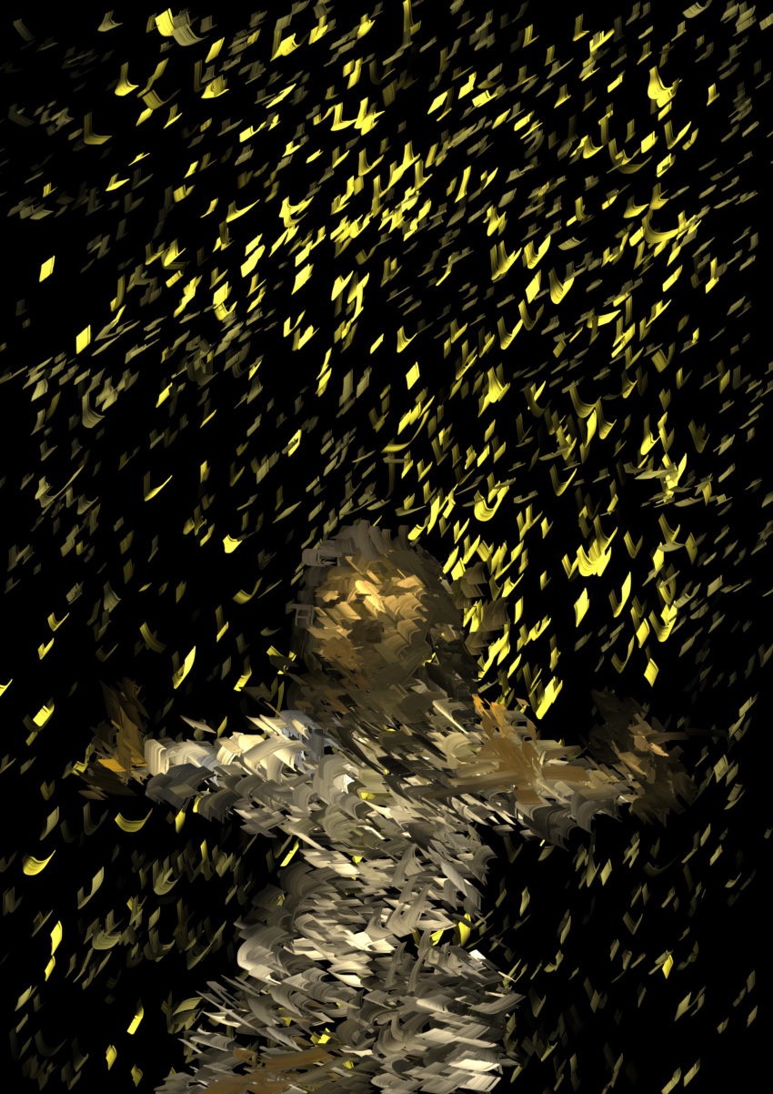 1girl, abstract, absurdres, akino_suzume, black_background, closed_eyes, cowboy_shot, dress