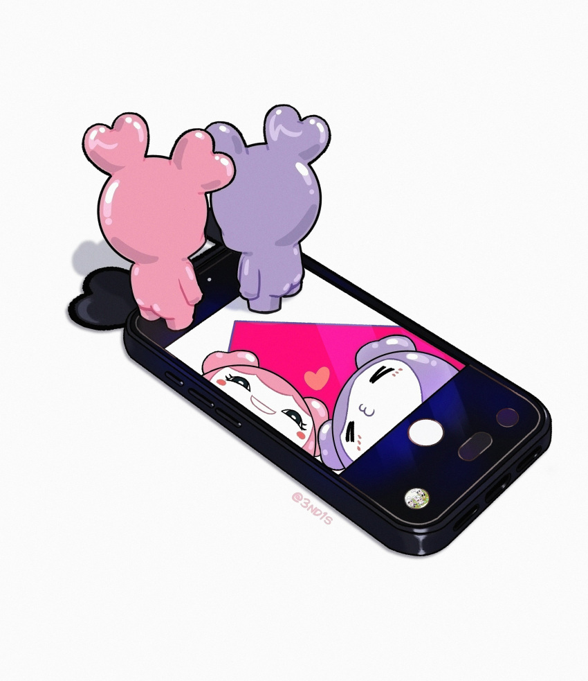 >_<, absurdres, black_eyes, blush, cellphone, creature, heart, highres