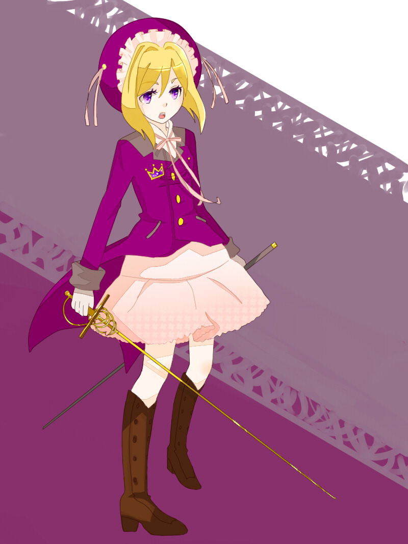 hat, kuniko_(kunicotta), mahou_shoujo_madoka_magica, personification, rapider, rapier, sword, weapon