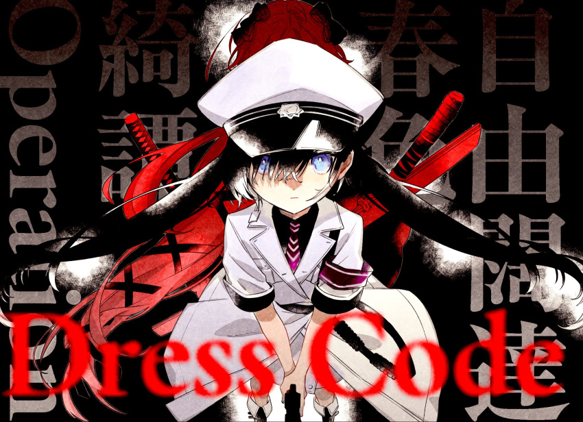 2girls, armband, black_hair, black_shirt, bow, commentary_request, grey_eyes, gun