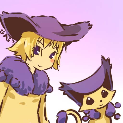 blonde_hair, blush_stickers, cosplay, delcatty, female, hat, hitec, human, moemon, personification, pokemon, pokemon_(creature), pokemon_(game), pokemon_rse, purple_eyes, smile, tail, translation-request, translation_request, violet_eyes