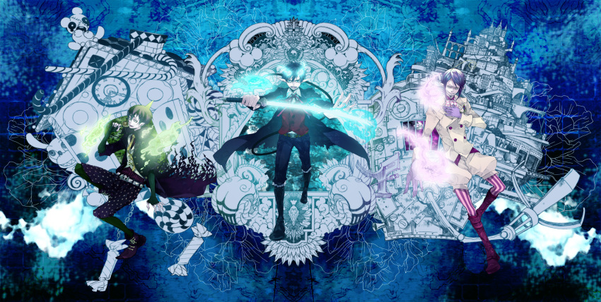 amaimon, anbiento, ao_no_exorcist, black_hair, blue_eyes, candy, coat, fang