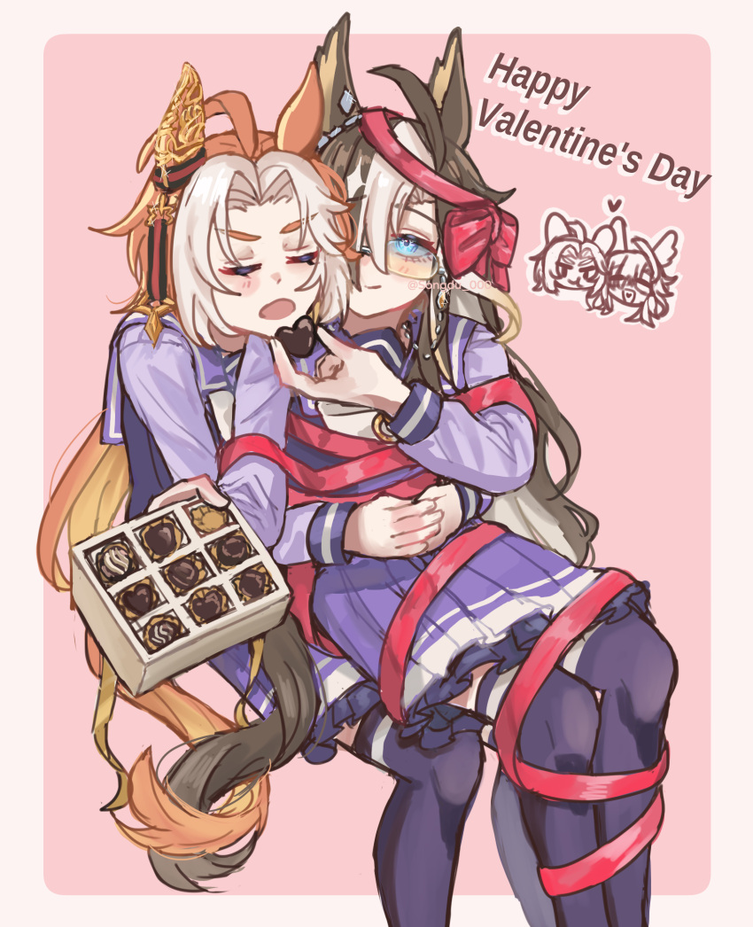 2girls, ahoge, animal_ears, blue_eyes, blush, bound, bow, bowtie