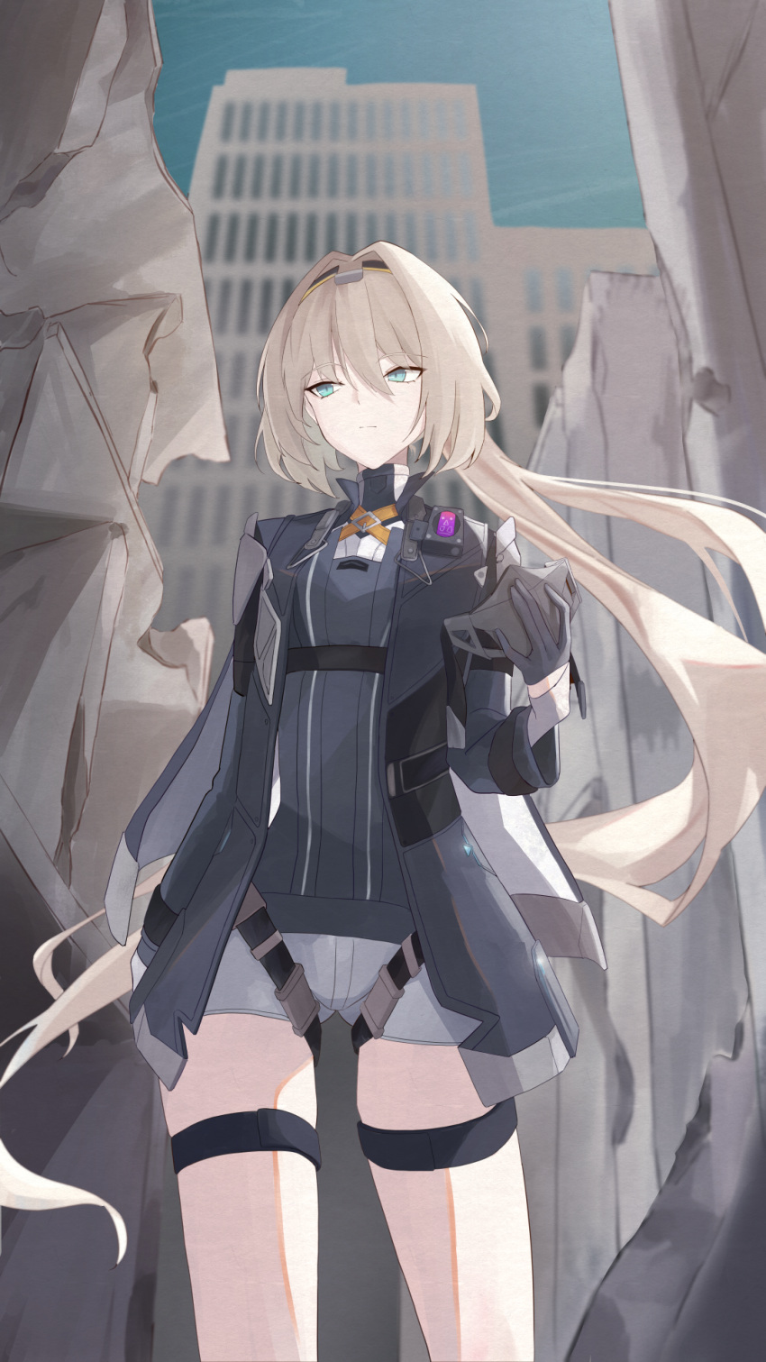 1girl, alva_(girls'_frontline_2), an-94_(girls'_frontline), aqua_eyes, black_gloves, black_hairband, black_mask, blonde_hair
