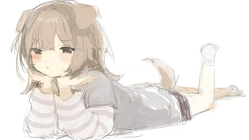 1girl, animal_ears, black_eyes, blush, brown_hair, brown_tail, closed_mouth, dog_ears