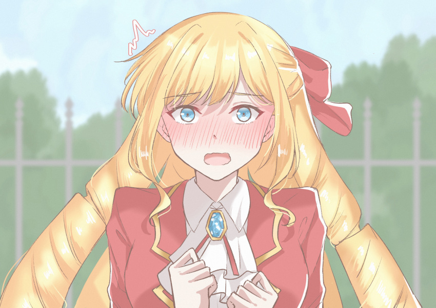 1girl, absurdres, acchuu_(achu10273), blonde_hair, blue_eyes, blush, bow, claire_francois