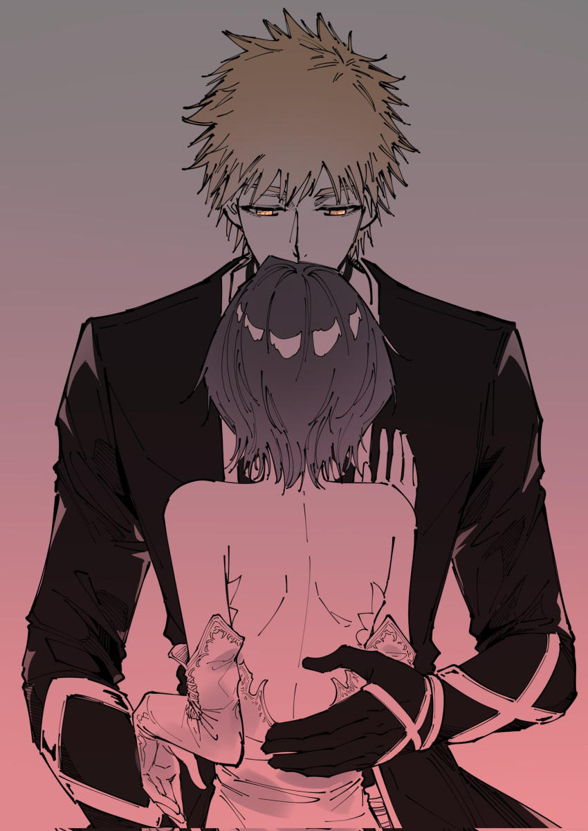 1boy, 1girl, backless_dress, backless_outfit, bleach, bleach:_sennen_kessen-hen, commentary, corrupted_twitter_file