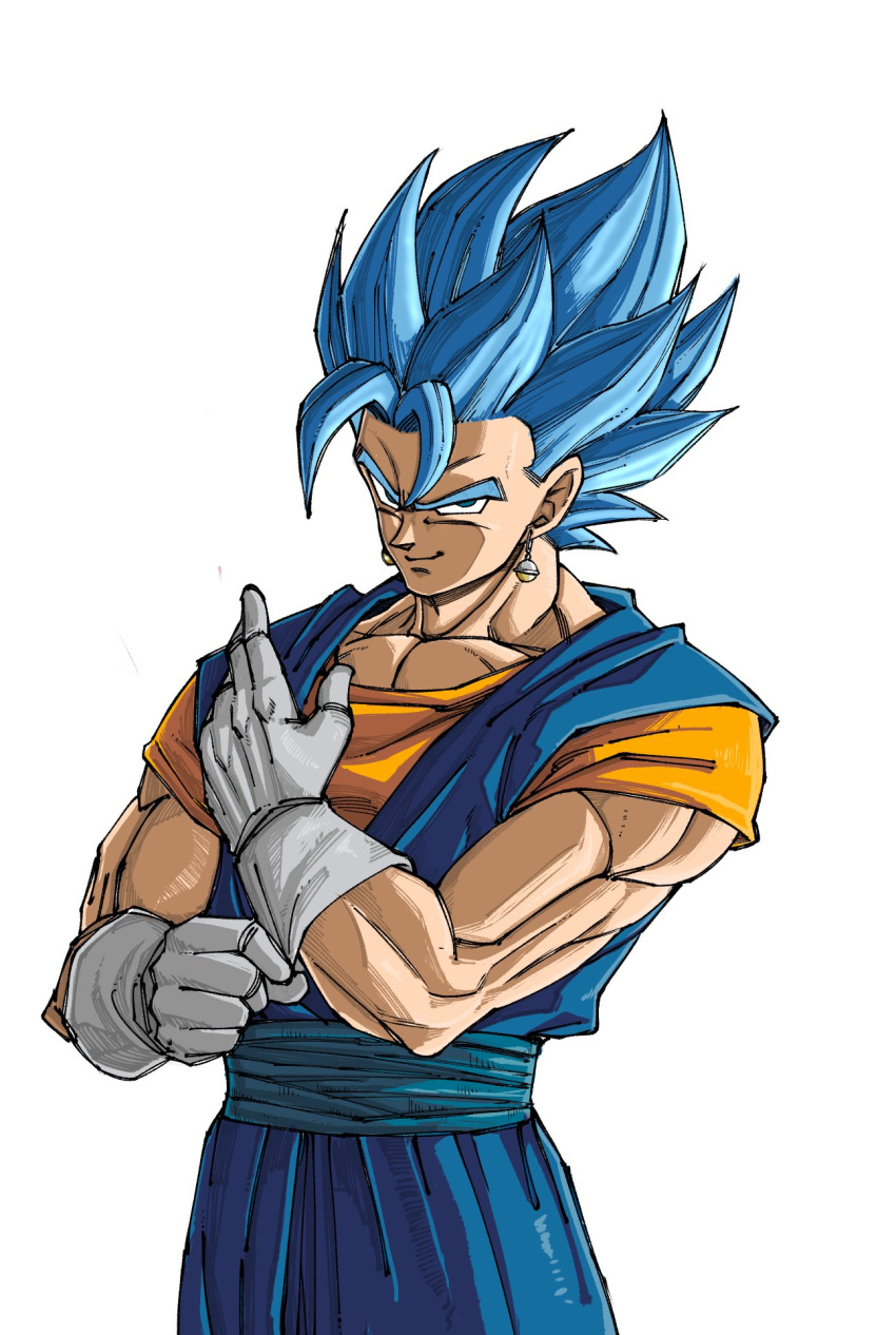 1boy, blue_eyes, blue_hair, blue_pants, blue_sash, blue_shirt, commentary_request, dougi