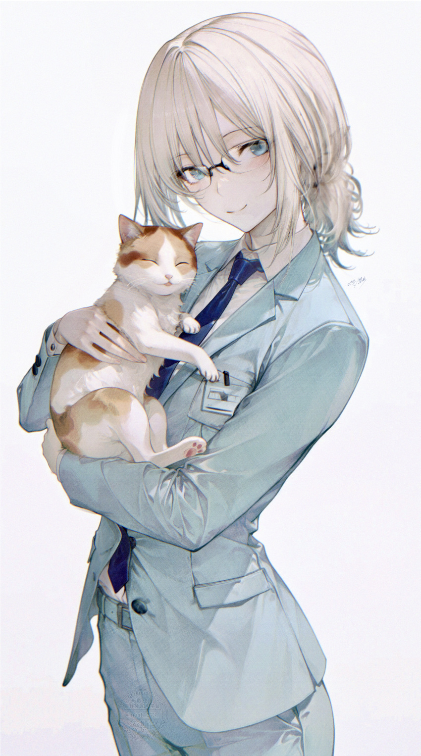 1girl, absurdres, alva_(girls'_frontline_2), an-94_(antje)_(girls'_frontline), an-94_(girls'_frontline), animal, aqua_jacket, aqua_pants