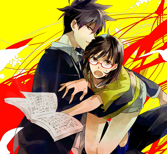 1girl, action, akutabe, artist_request, black_hair, book, brown_eyes, brown_hair