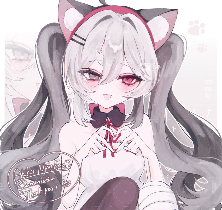 0zz_uu, animal_ear_fluff, animal_ears, bandaged_leg, bandages, bow, cat_ears, commentary_request
