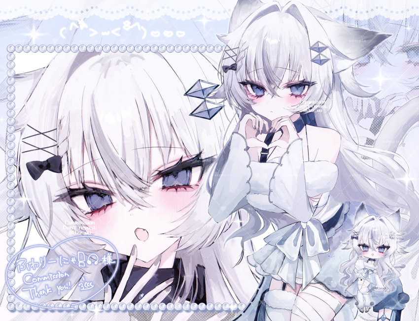 0zz_uu, animal_ear_fluff, animal_ears, bow, commission, diamond_hair_ornament, dress, hair_bow
