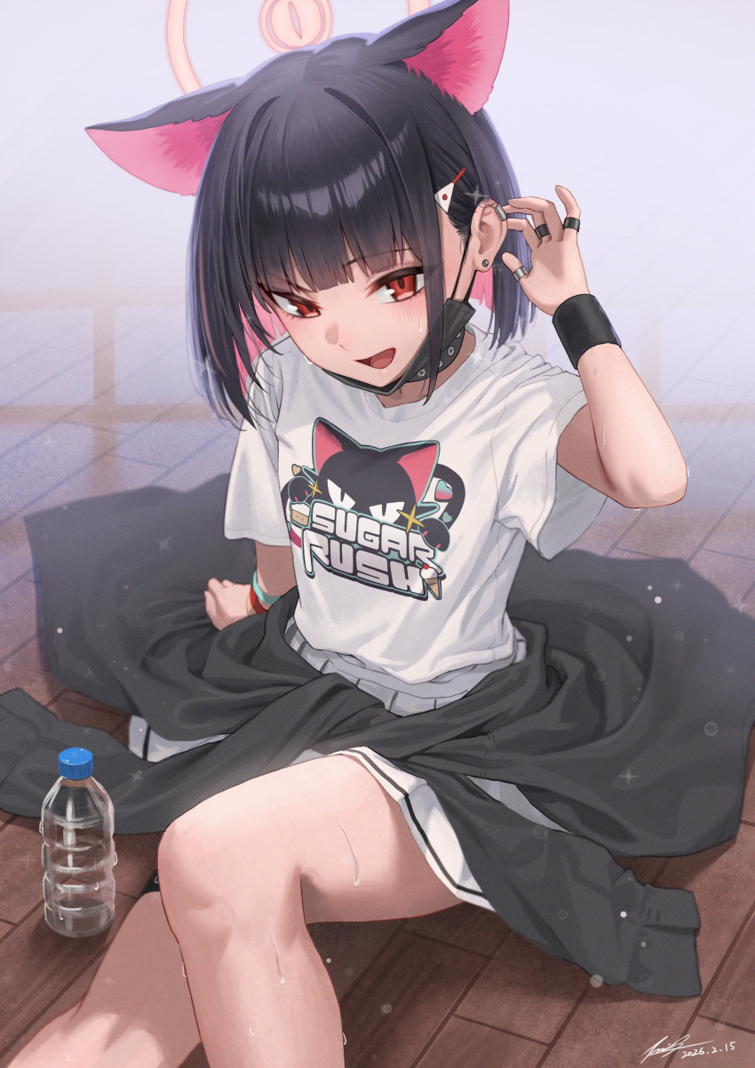 1girl, absurdres, animal_ears, belt, black_hair, black_mask, blue_archive, cat_ears