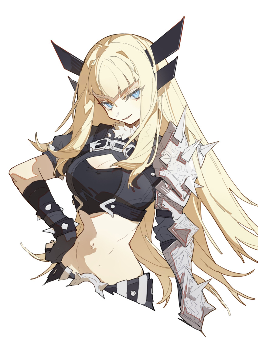1girl, absurdres, armor, blonde_hair, blue_eyes, bracelet, cleavage_cutout, clothing_cutout