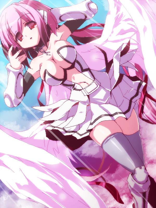 breasts, chain, chains, cleavage, collar, hazumi_miruku, ikaros, long_hair