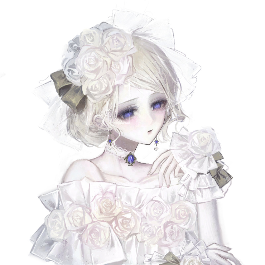 1girl, artist_request, blonde_hair, brown_ribbon, chinese_commentary, choker, collarbone, commentary_request