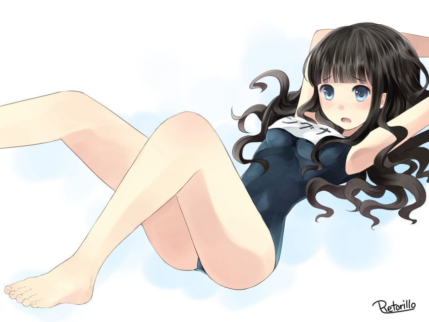barefoot, black_hair, blue_eyes, feet, highres, long_hair, original, retorillo