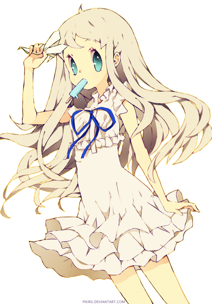 1girl, ano_hi_mita_hana_no_namae_wo_bokutachi_wa_mada_shiranai, blue_eyes, cute, dress, highres, honma_meiko, long_hair