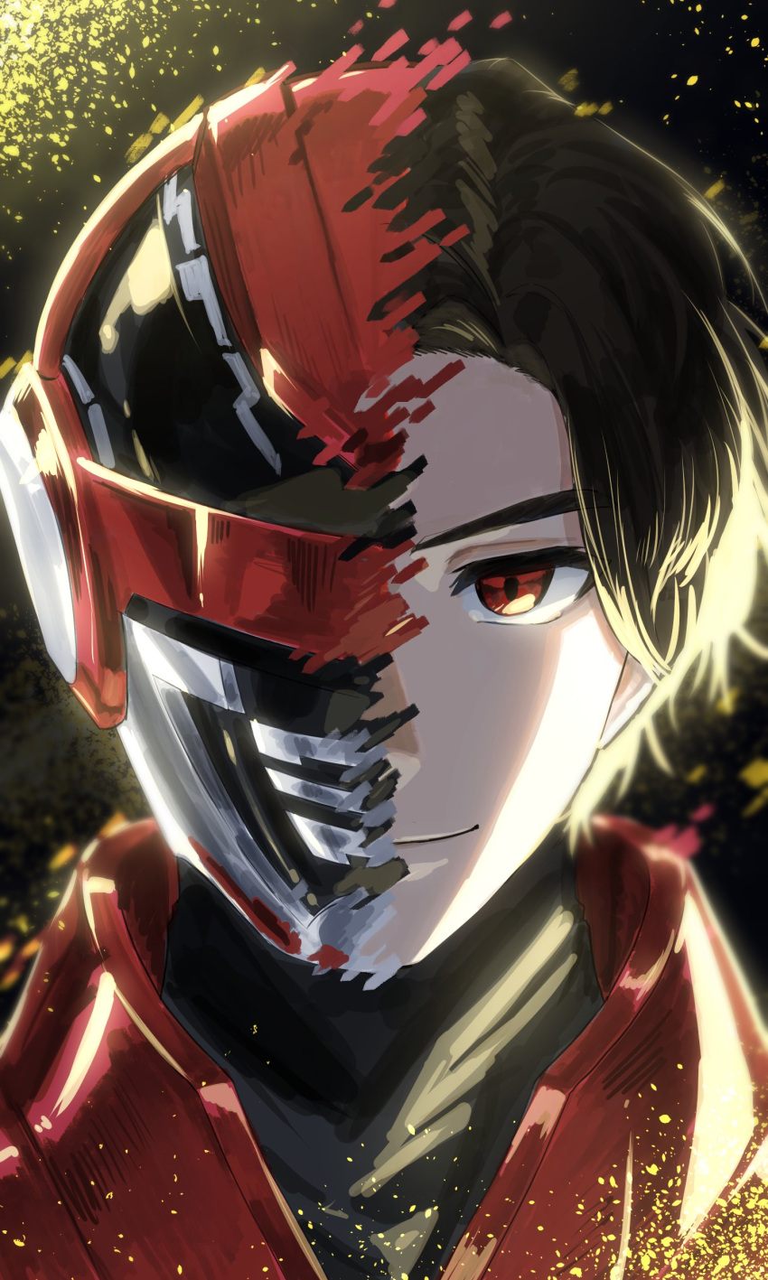 1boy, absurdres, armor, black_hair, character_request, chou_uchuu_keiji_gavan_infinity, gavan_infinity, hashtag-only_commentary