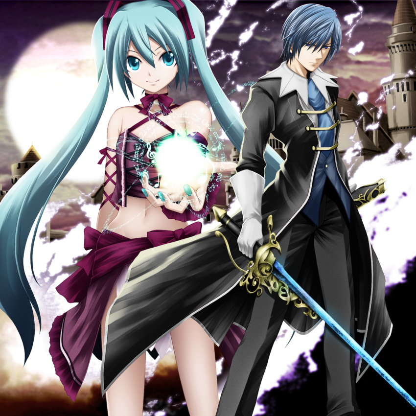 aqua_hair, blue_eyes, blue_hair, classic_(module), epic, hatsune_miku, highres, kaito