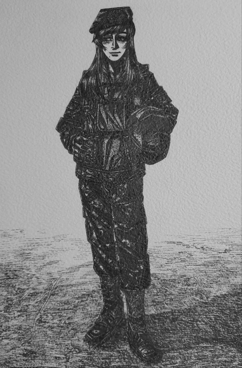 1girl, boots, bordfunker133, closed_mouth, commentary_request, full_body, gloves, grey_background