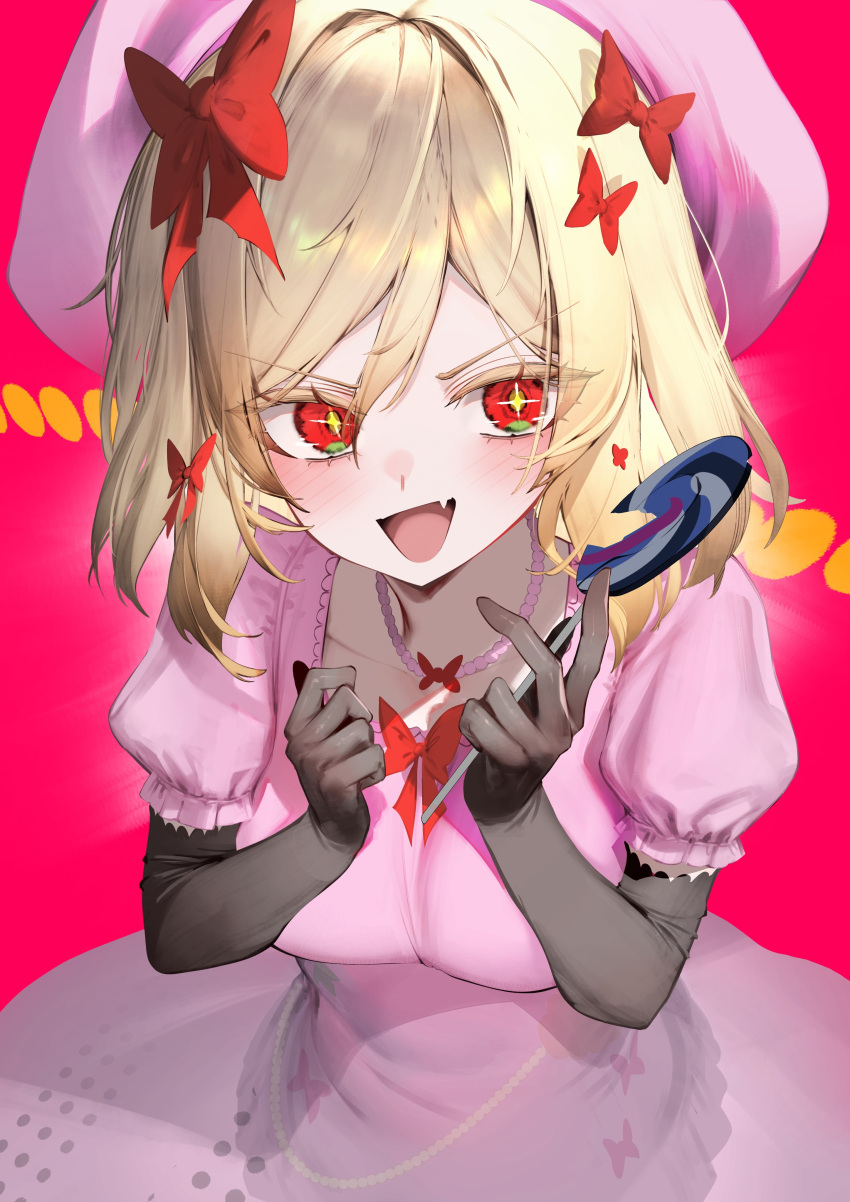+_+, 1girl, absurdres, beret, blonde_hair, bow, breasts, candy