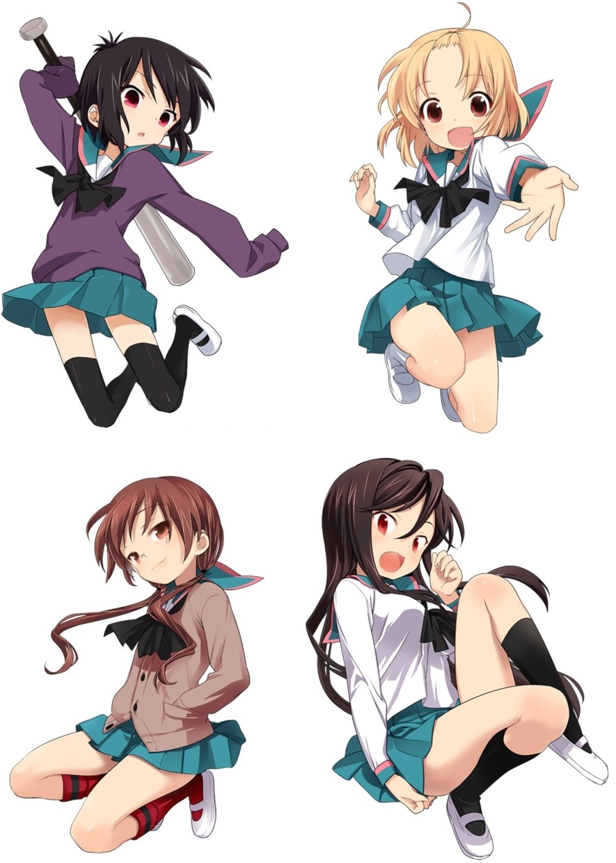 a_channel, baseball_bat, bb-san, highres, ichii_tooru, kuroda_bb, momoki_run, multiple_girls