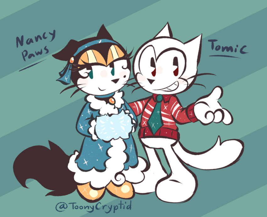 1boy, 1girl, animal_ears, cat_boy, cat_ears, cat_girl, christmas, christmas_sweater