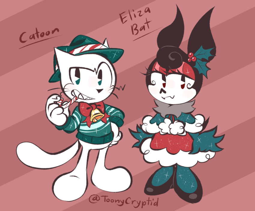 1boy, 1girl, animal_ears, bat_ears, bat_girl, cat_boy, cat_ears, catoon_(toonycryptid)