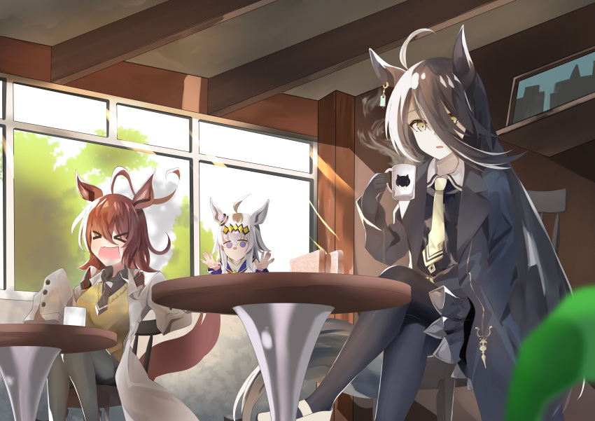 >_<, 3girls, absurdres, agnes_tachyon_(tach-nology)_(umamusume), agnes_tachyon_(umamusume), ahoge, animal_ears, black_coat