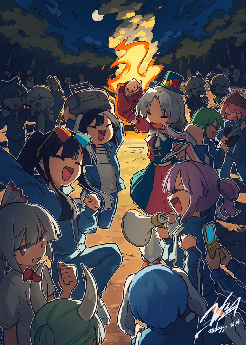6+girls, absurdres, adapted_costume, alternate_costume, alternate_hairstyle, alternate_headwear, animal_ears, antennae