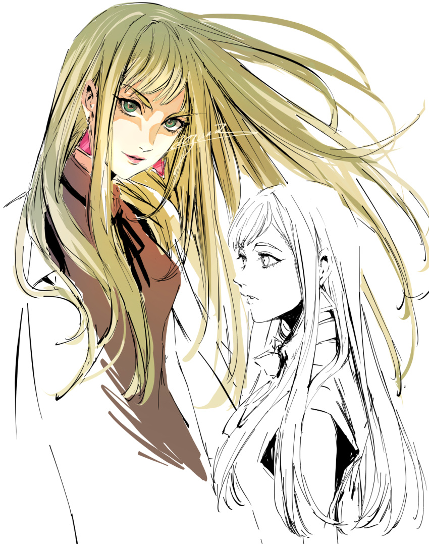 1girl, aosuna, blonde_hair, blue_eyes, commentary_request, dress, earrings, gigi_andalusia