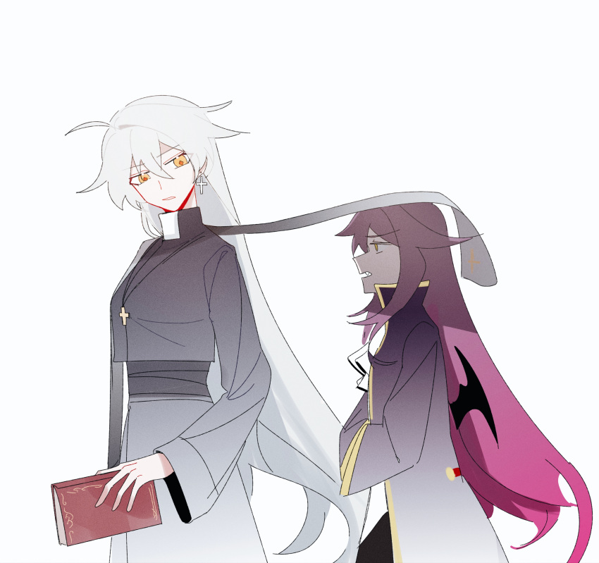 2girls, absurdres, ahoge, alternate_costume, alternate_universe, black_robe, book, chinese_commentary